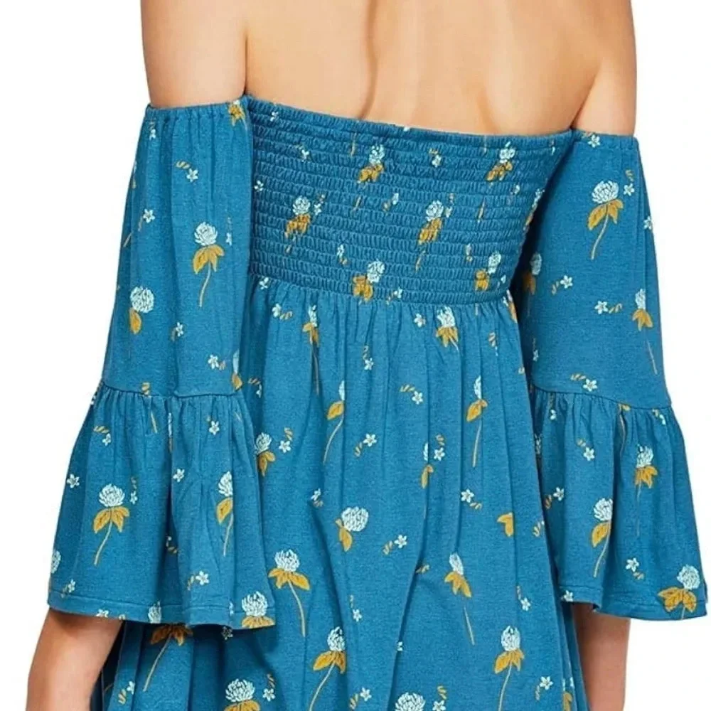 Free People Lana Off Shoulder Smocked Tunic NWOT Mermaid / Teal : Small Boho